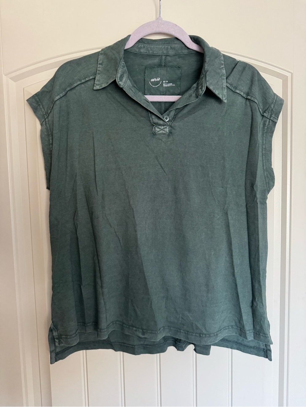 aerie Washed Green Short-Sleeve Button-Down Polo